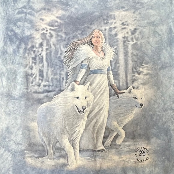 The Mountain Anne Stokes Winter Gaurdian T-Shirt Blue Tie Dye Size Large - Picture 2 of 7